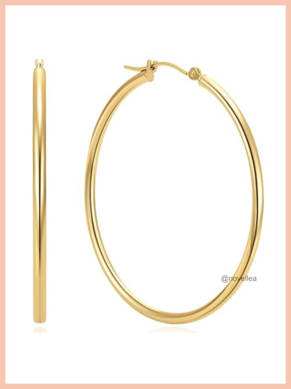 14k Gold Hoop Earrings for Women Classic Shiny Polished Round Big Hoop